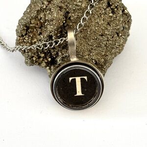 T  Initial typewriter key Pendant Necklace
